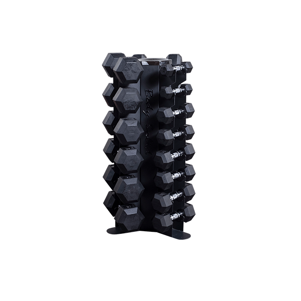 6 Sided Hex Rubber Dumbbell (05-50 lbs Set w/ 1 Rack)