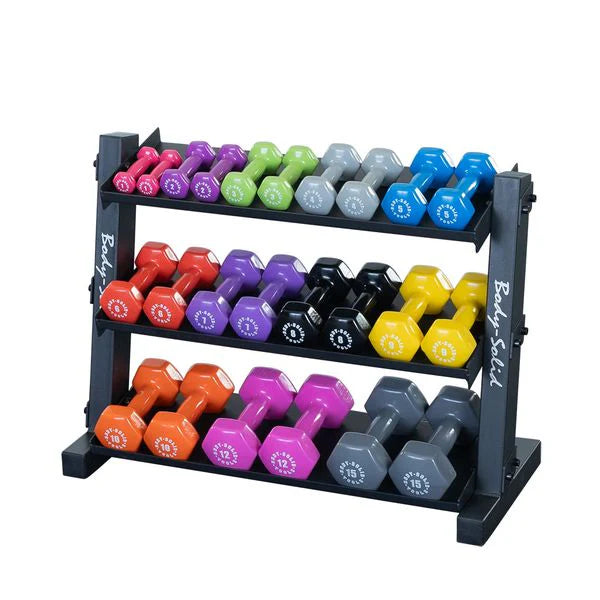 Color Vinyl Dumbbells (01-15 lbs Set w/ 1 Rack)