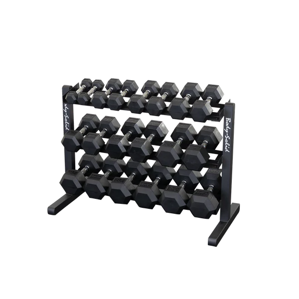 6 Sided Hex Rubber Dumbbell (80-100 lbs Set w/ 1 Rack)