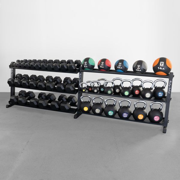 2 Tier Horizontal 60" Dumbbells, Exercise Balls, Kettlebells Rack