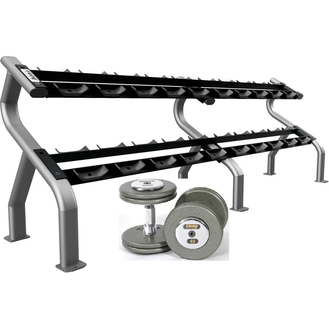 Pro-Style Iron Dumbbell w/ 32mm Contoured Handle & Chrome End Caps (05-150 lbs Sets w/ Racks)