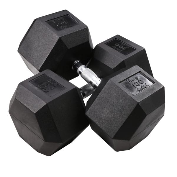 6 Sided Hex Rubber Dumbbell (105-120 lbs Set)