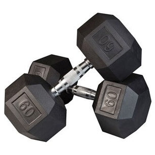 6 Sided Hex Rubber Dumbbell (55-75 lbs Set)