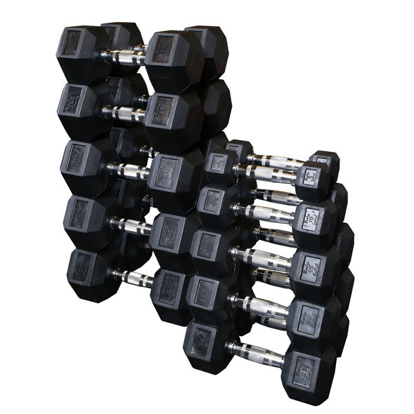 6 Sided Hex Rubber Dumbbell (05-50 lbs Set)