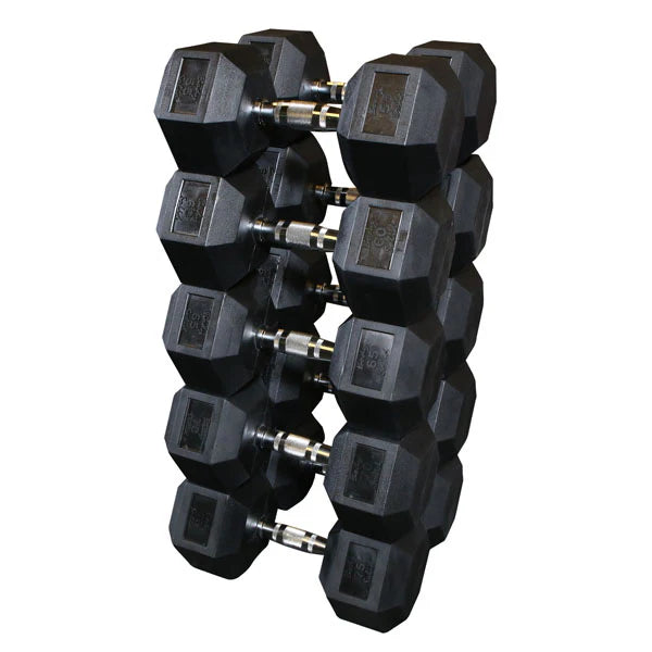 6 Sided Hex Rubber Dumbbell (105-120 lbs Set)