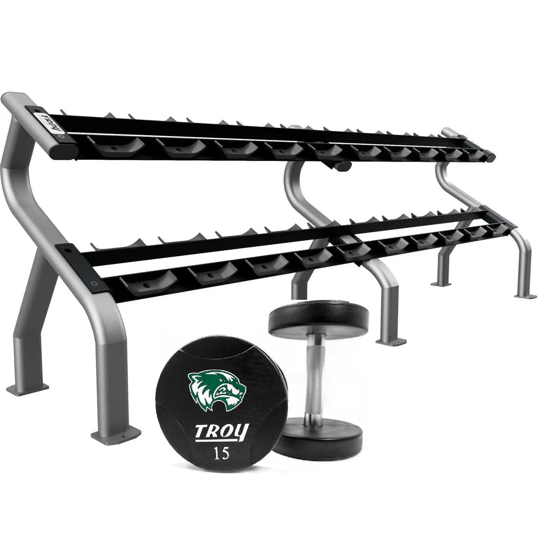 Round Urethane Dumbbell w/ Logo (05-100 lbs Set w/ 2 Racks)