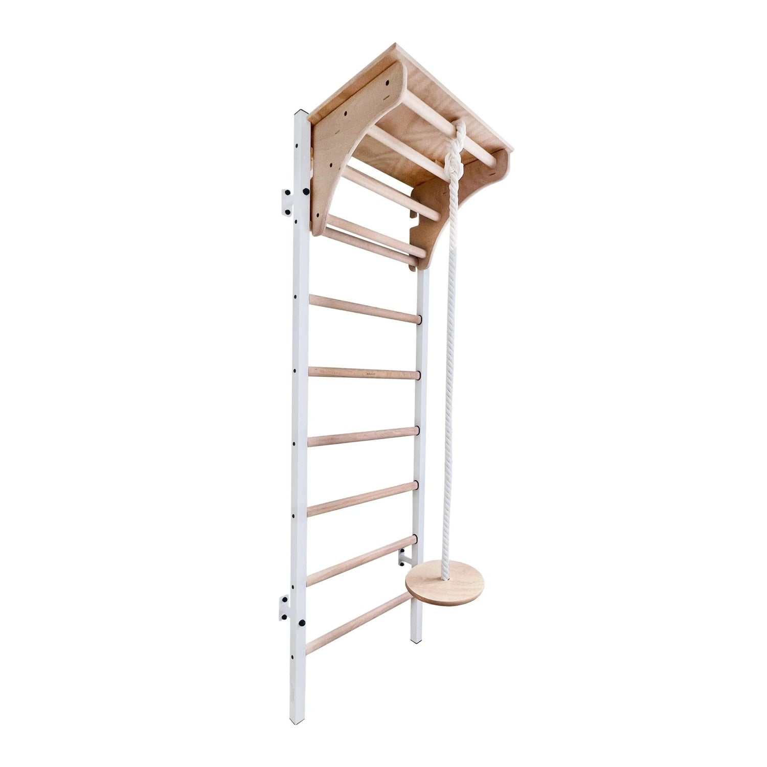 BenchK 212W + A204 White Swedish ladder for kids with gymnastic accessories and a desk