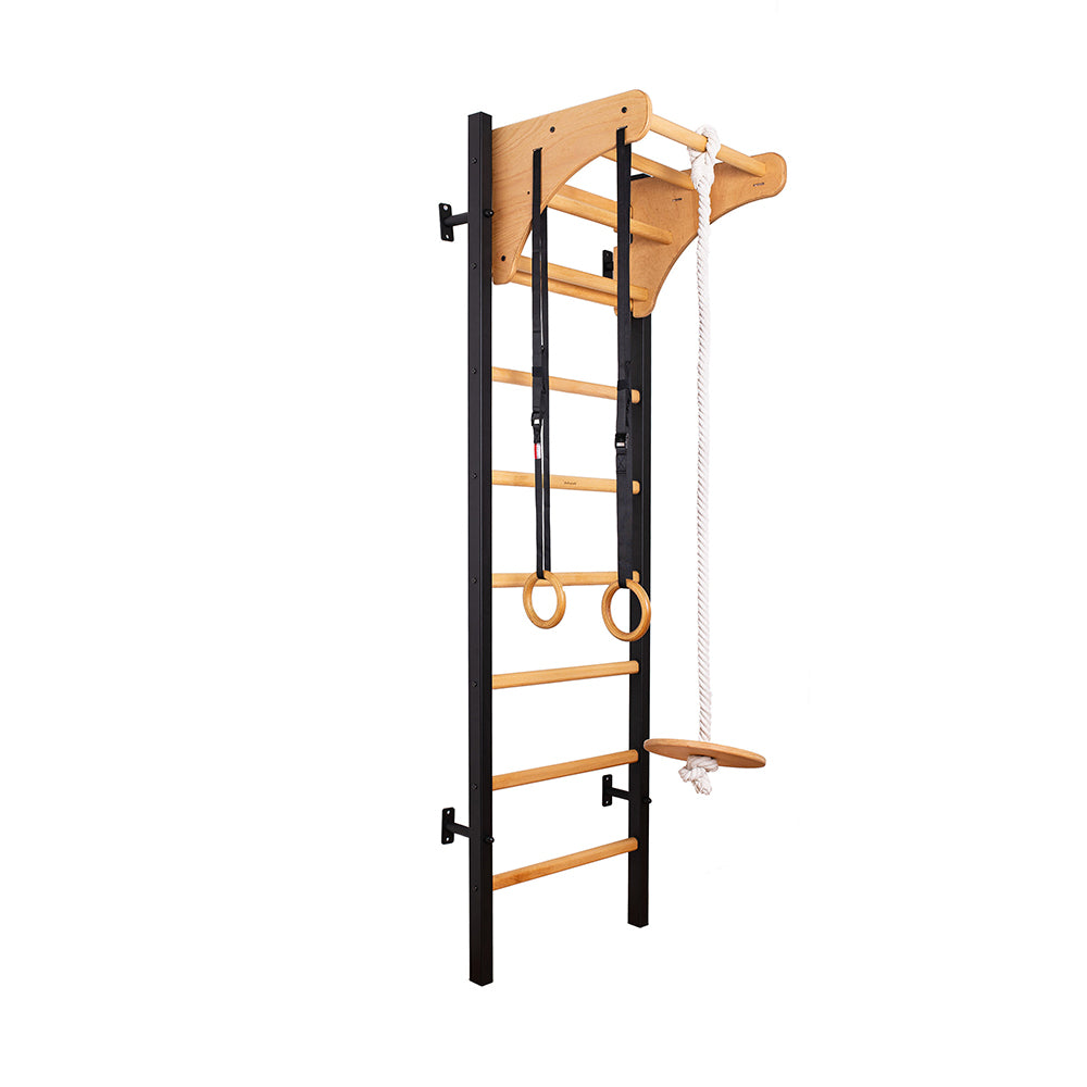 BenchK 211B + A076 Black Swedish ladder for kids with gymnastic accessories