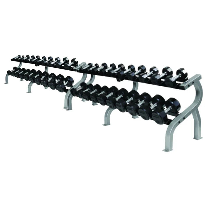 12 Sided Rubber Dumbbell (05-100 lbs Set w/ 2 Racks)