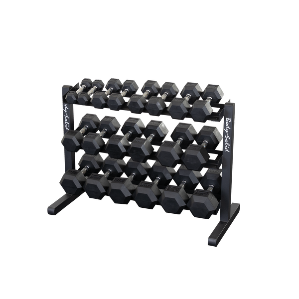 6 Sided Hex Rubber Dumbbell (05-50 lbs Set w/ 1 Rack)