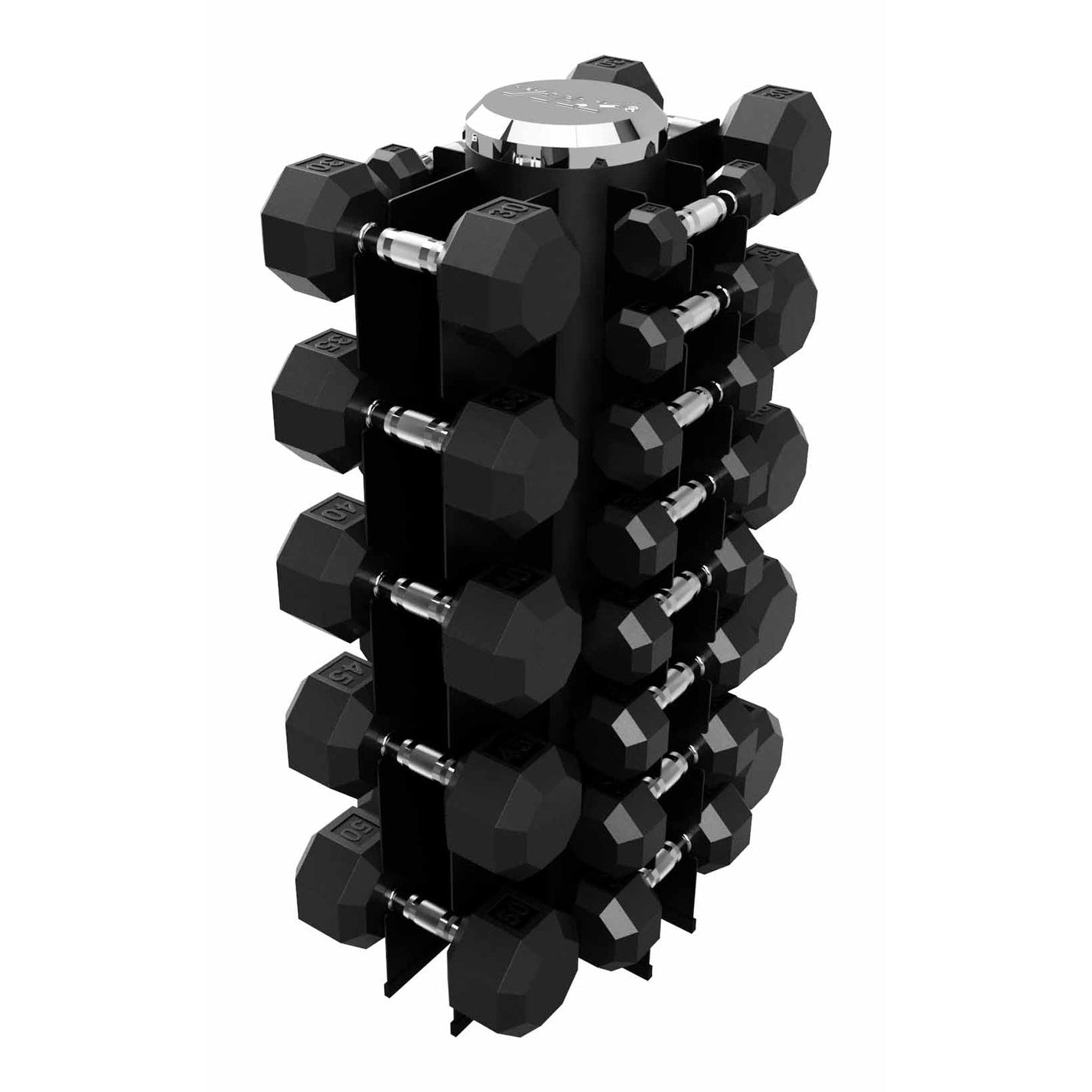 6 Sided Hex Rubber Dumbbell (03-50 lbs Set w/ 1 Rack)