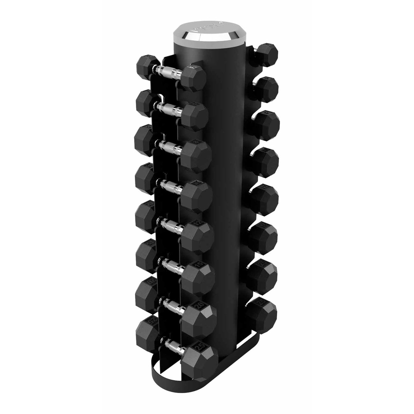 8 Sided Rubber Dumbbell (03-25 lbs Set w/ 1 Rack)