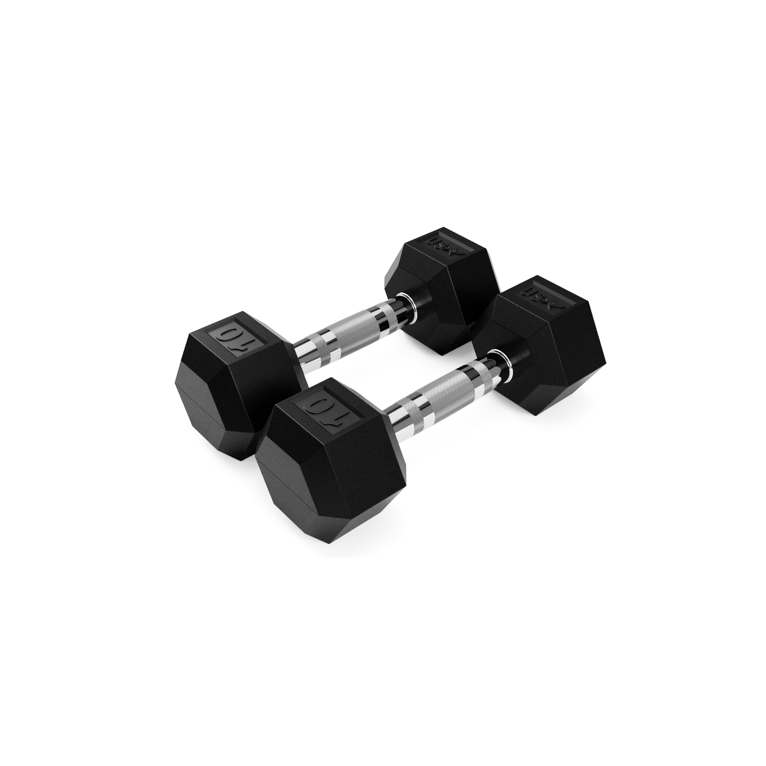 6 Sided Hex Rubber Dumbbell (03-50 lbs Set w/ 1 Rack)