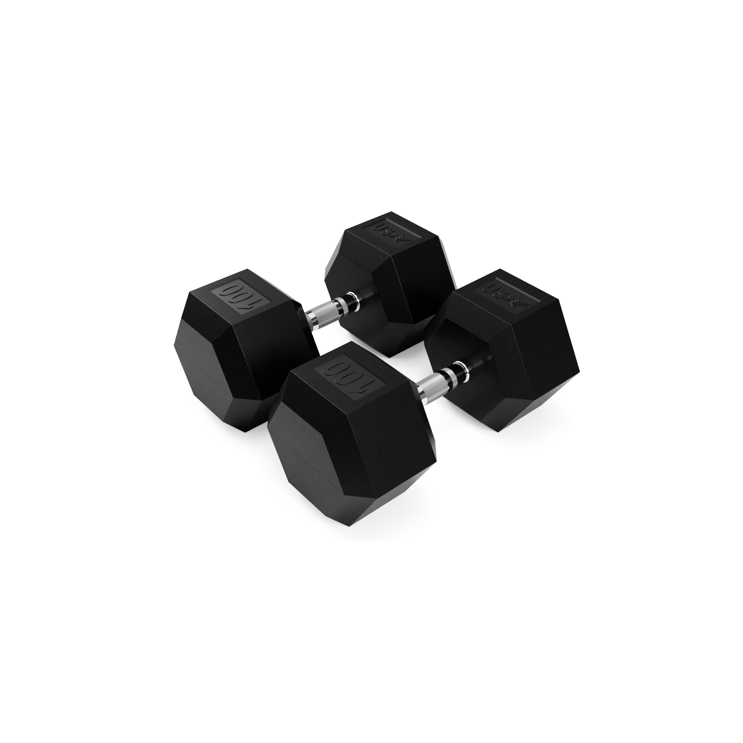 6 Sided Hex Rubber Dumbbell (05-100 lbs Set w/ 1 Rack)