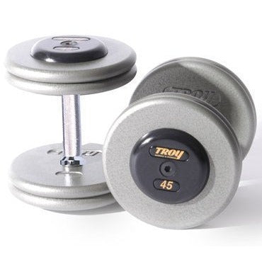 Pro-Style Iron Dumbbell w/ 27mm Straight Handle & Rubber End Caps (05-150 lbs Sets w/ Racks)