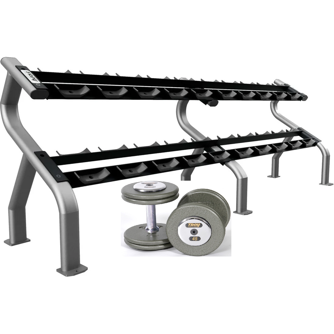 Pro-Style Iron Dumbbell w/ 27mm Straight Handle & Chrome End Caps (05-150 lbs Sets w/ Racks)