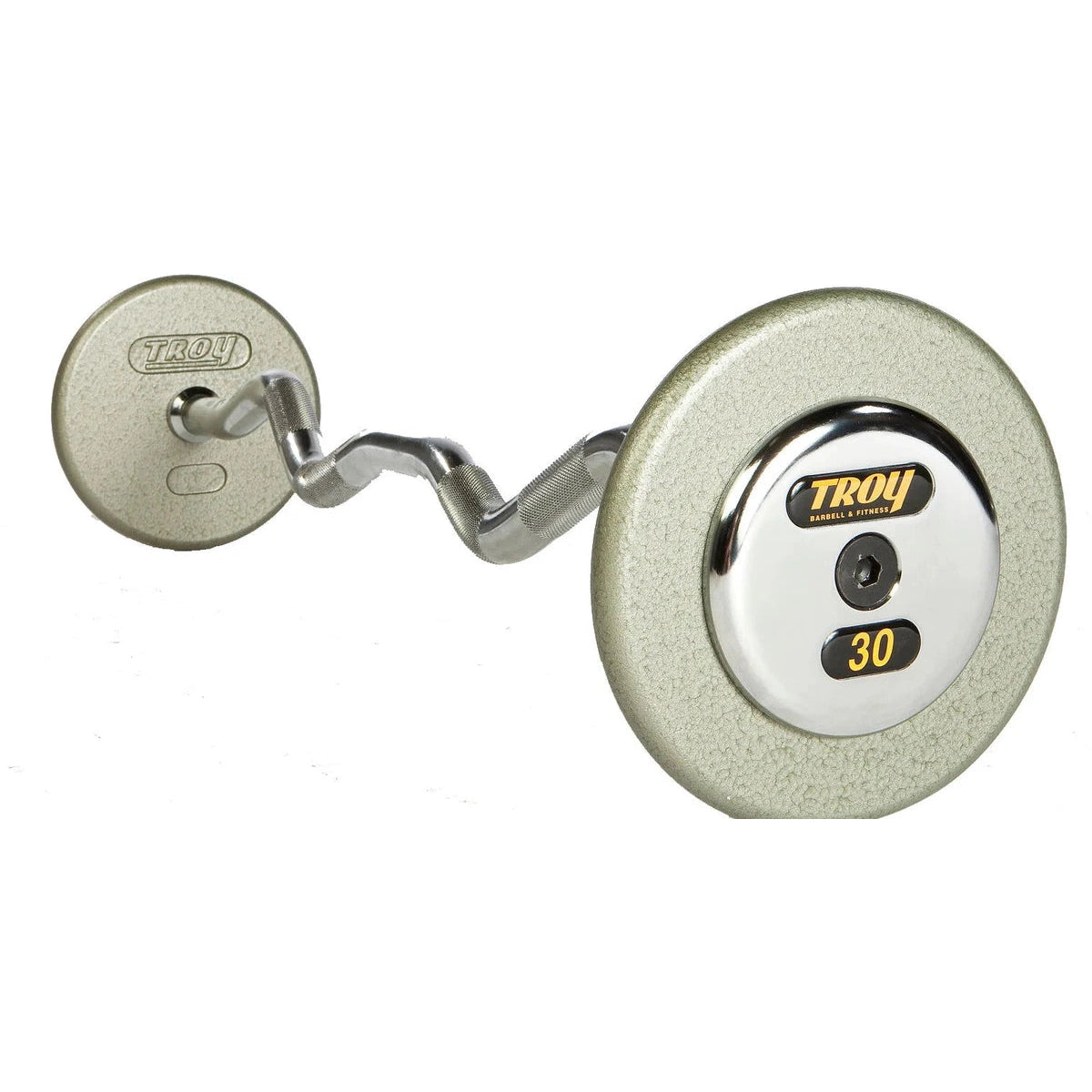 Pro-Style Hammertone Gray Curl Barbell w/ Chrome End Caps (20-115 lbs Sets w/ Rack)