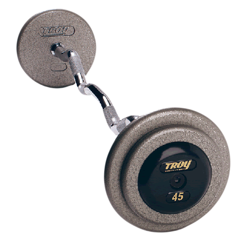 Pro-Style Hammertone Gray Curl Barbell w/ Rubber End Caps (20-115 lbs Sets w/ Rack)