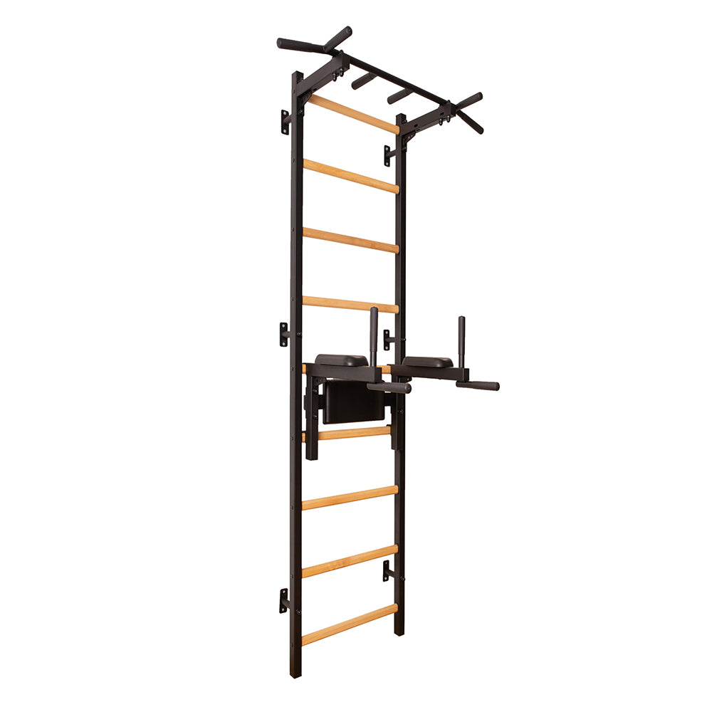 BenchK 722B Black stall bar for home with pull-up bar and dip station