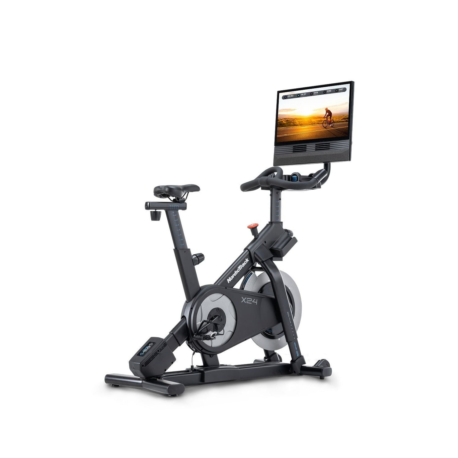 X24 Studio Bike with 20% to -10% gradient and Pivoting 24" Touchscreen.