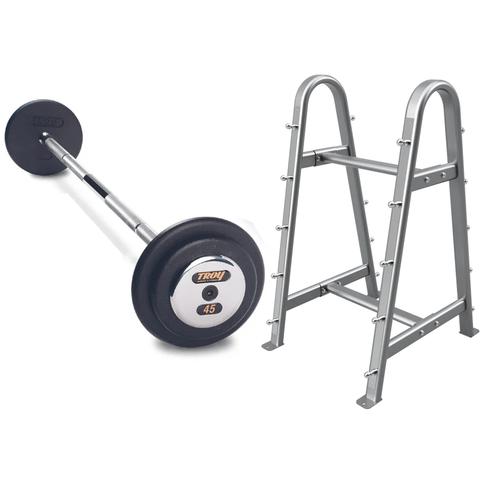 Pro-Style Black Straight Barbell w/ Chrome End Caps (20-115 lbs Sets w/ Rack)