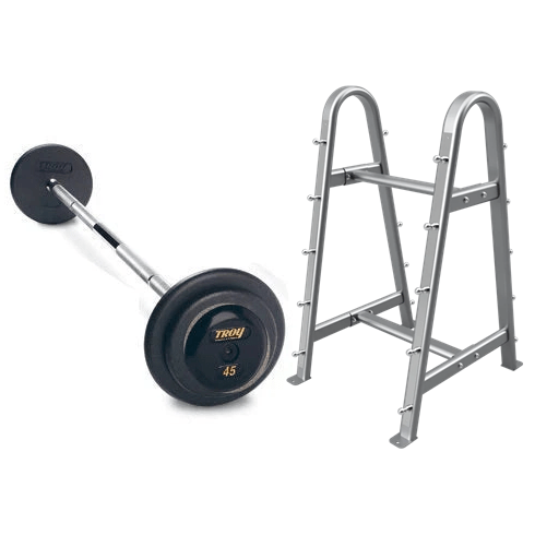 Pro-Style Black Straight Barbell w/ Rubber End Caps (20-115 lbs Sets w/ Rack)