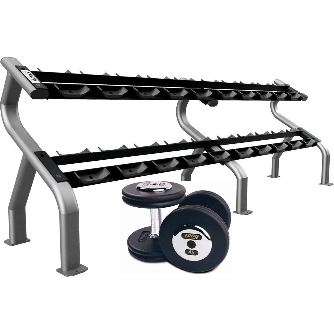 Pro-Style Black Iron Dumbbell w/ 27mm Straight Handle & Chrome End Caps (05-150 lbs Sets w/ Racks)