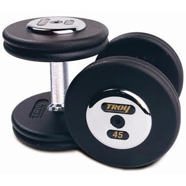 Pro-Style Black Iron Dumbbell w/ 27mm Straight Handle & Chrome End Caps (05-150 lbs Sets w/ Racks)