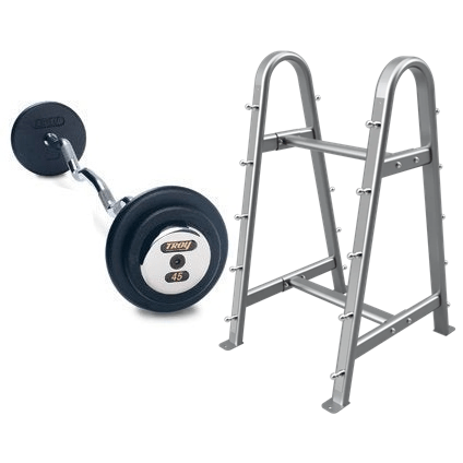 Pro-Style Black Curl Barbell w/ Chrome End Caps (20-115 lbs Sets w/ Rack)