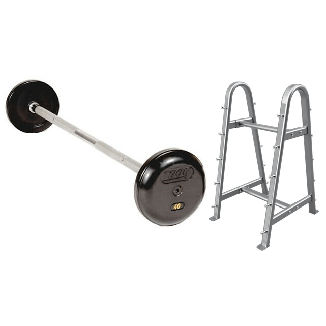 Pro-Style Rubber Encased Black Straight Barbell (20-115 lbs Sets w/ Rack)