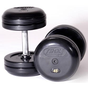 Pro-Style Rubber Dumbbell w/ 27mm Straight Handle & Rubber End Caps (05-120 lbs Sets)