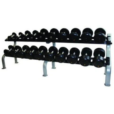 Pro-Style Rubber Dumbbell w/ 27mm Straight Handle & Rubber End Caps (05-100 lbs Sets w/ Racks)