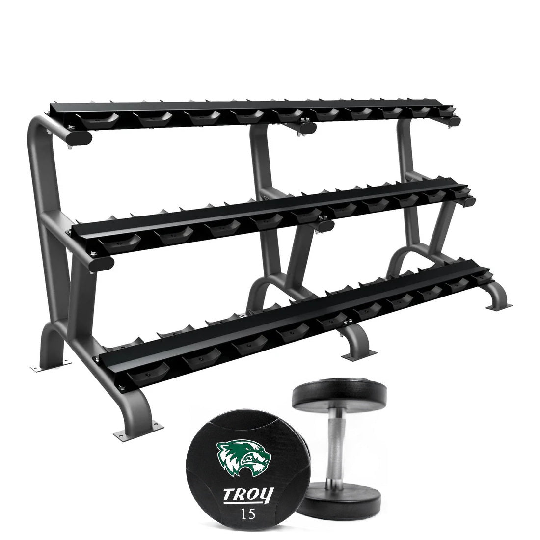 Round Urethane Dumbbell w/ Logo (05-150 lbs Set w/ 2 Racks)