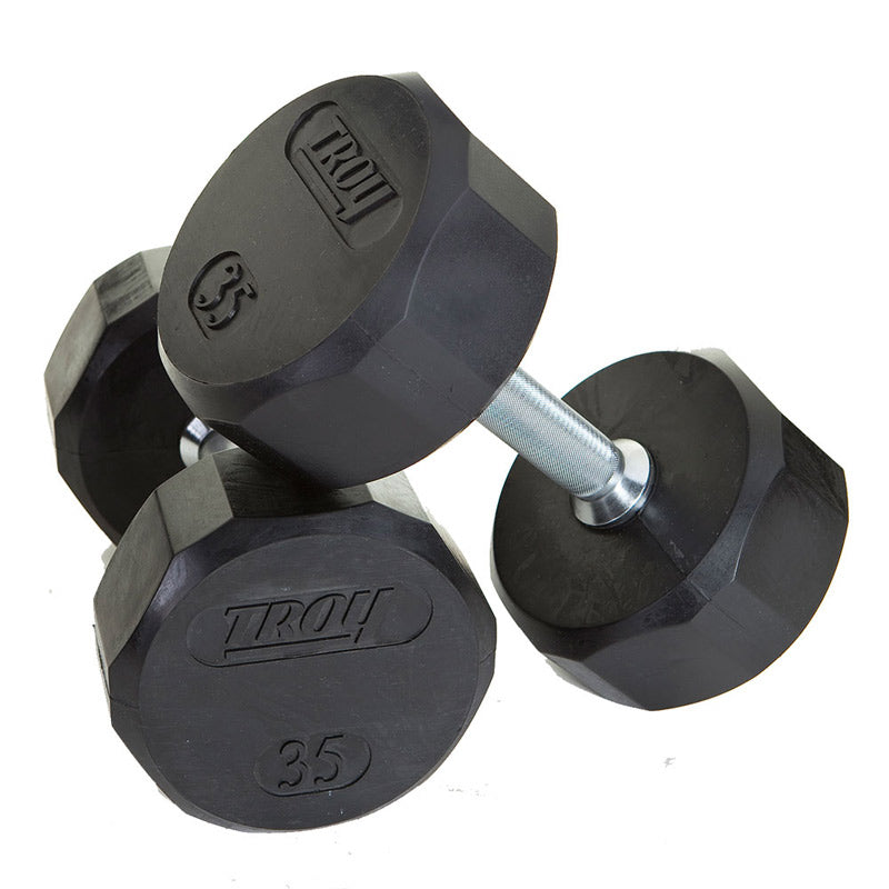 12 Sided Rubber Dumbbell (03-50 lbs Set w/ 1 Rack)