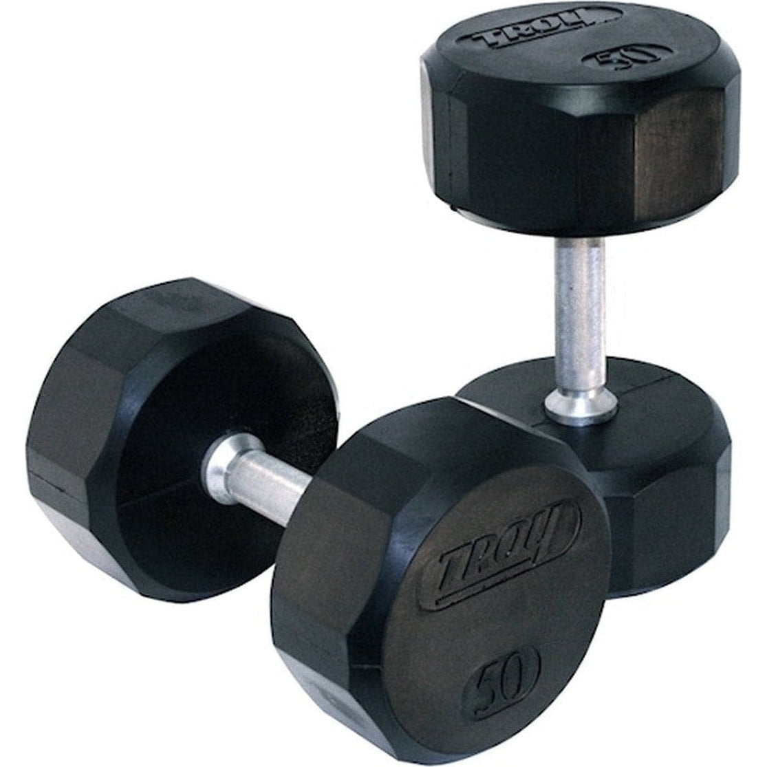 12 Sided Rubber Dumbbell (05-100 lbs Set w/ 2 Racks)