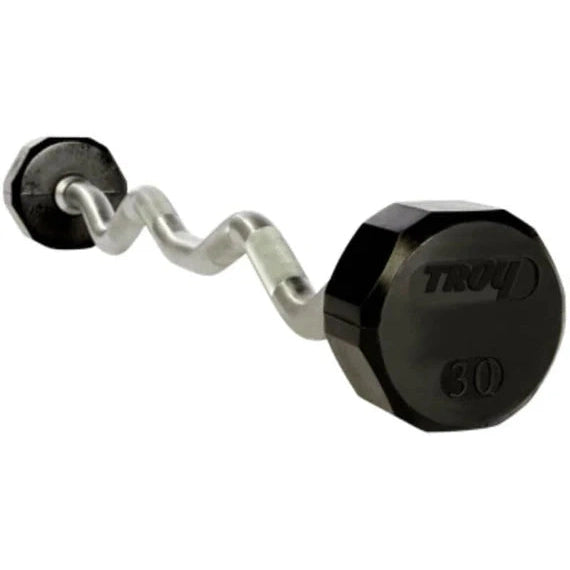 12-Sided Rubber Encased Curl Barbell (20-110 lbs Set w/ Rack)