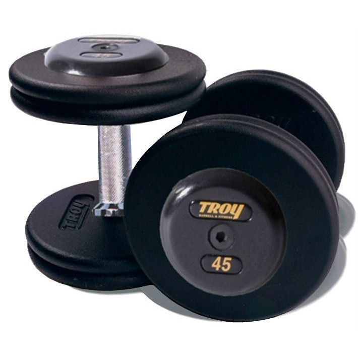 Pro-Style Black Iron Dumbbell w/ 27mm Straight Handle & Rubber End Caps (05-150 lbs Sets w/ Racks)