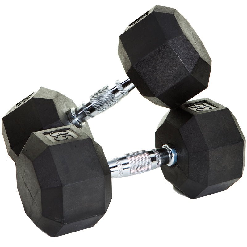 8 Sided Rubber Dumbbell (05-30 lbs Set w/ 1 Rack)