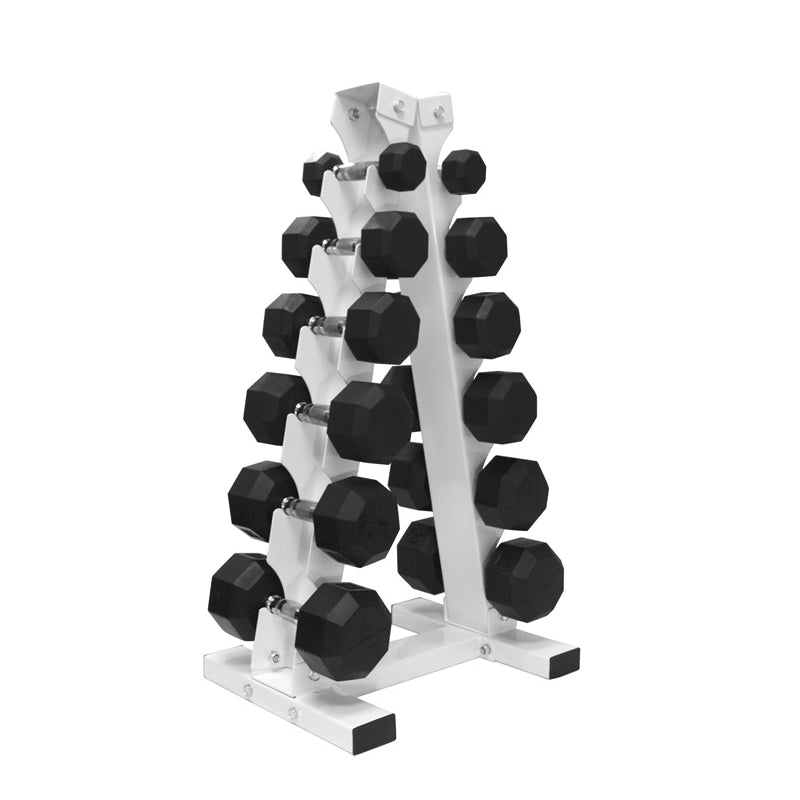 8 Sided Rubber Dumbbell (05-30 lbs Set w/ 1 Rack)
