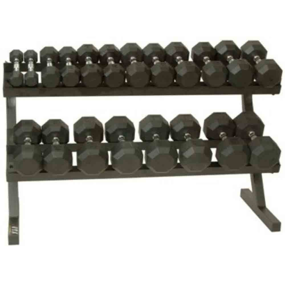 6 Sided Hex Rubber Dumbbell (05-50 lbs Set w/ 1 Rack)