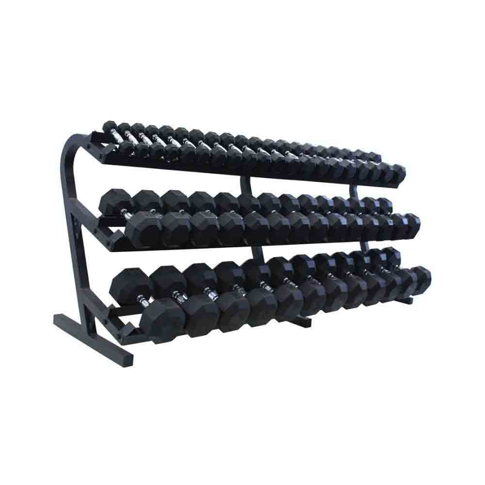 6 Sided Hex Rubber Dumbbell (05-100 lbs Set w/ 1 Rack)
