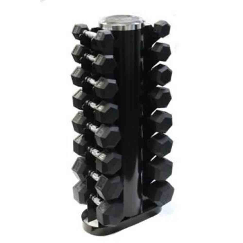 6 Sided Hex Rubber Dumbbell (05-30 lbs Set w/ 1 Rack)