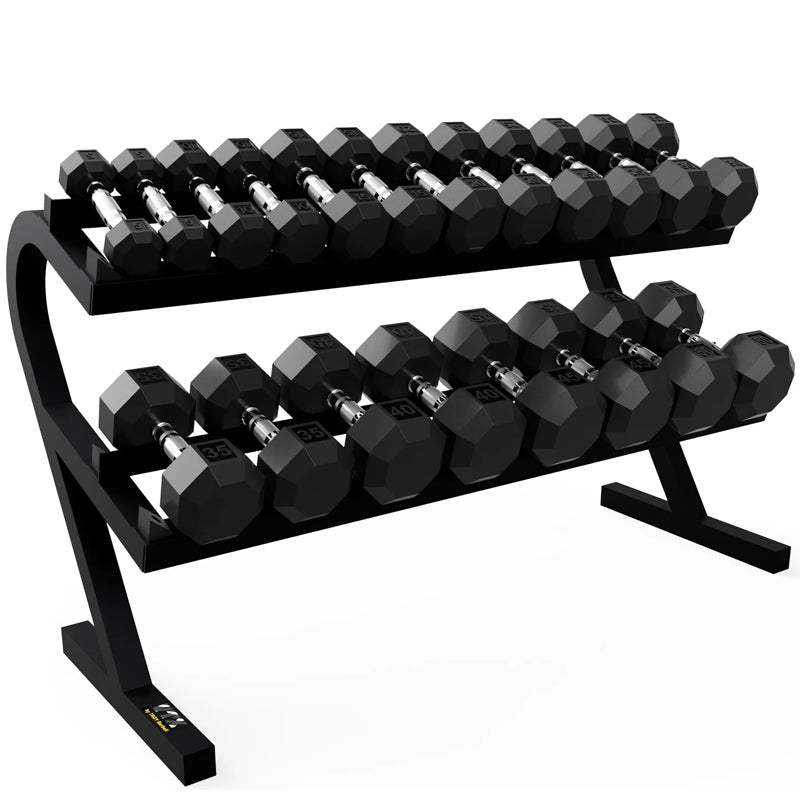 8 Sided Rubber Dumbbell (05-50 lbs Set w/ 1 Rack)