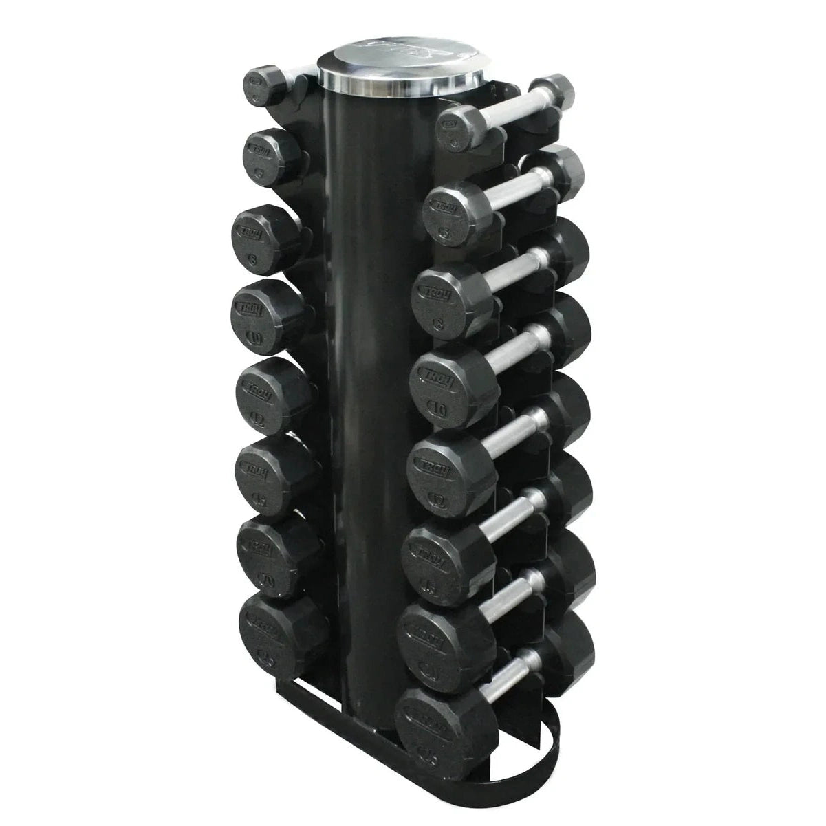 12 Sided Rubber Dumbbell (03-25 lbs Set w/ 1 Rack)