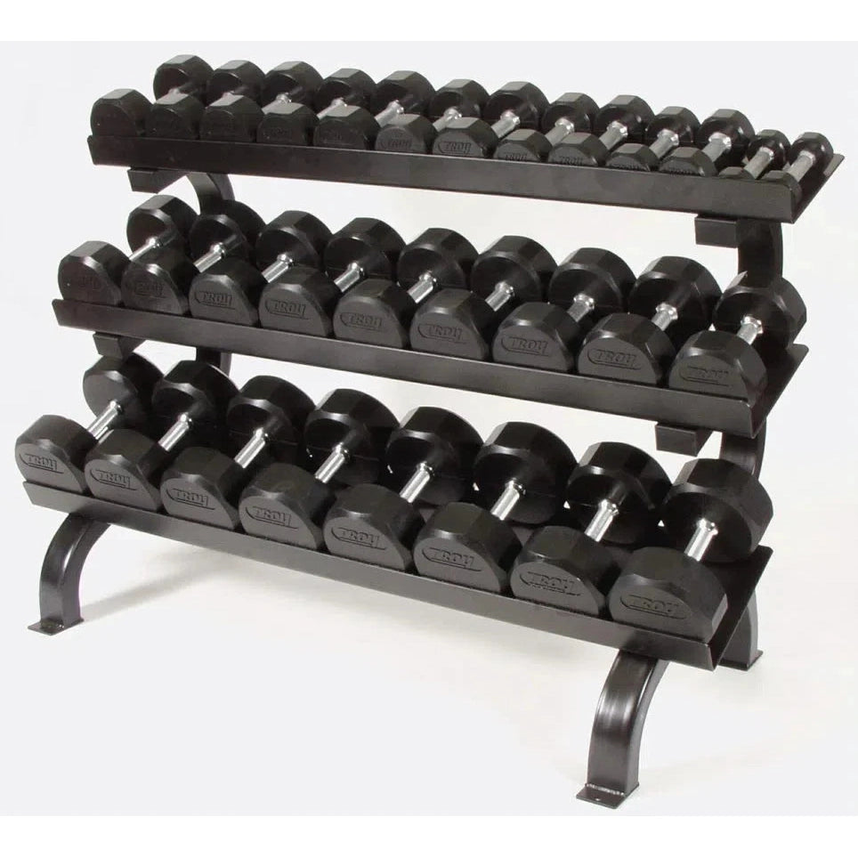 12 Sided Rubber Dumbbell (05-75 lbs Set w/ 1 Rack)