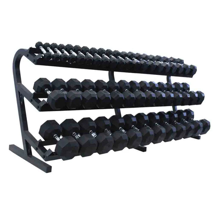 8 Sided Rubber Dumbbell (05-100 lbs Set w/ 1 Rack)