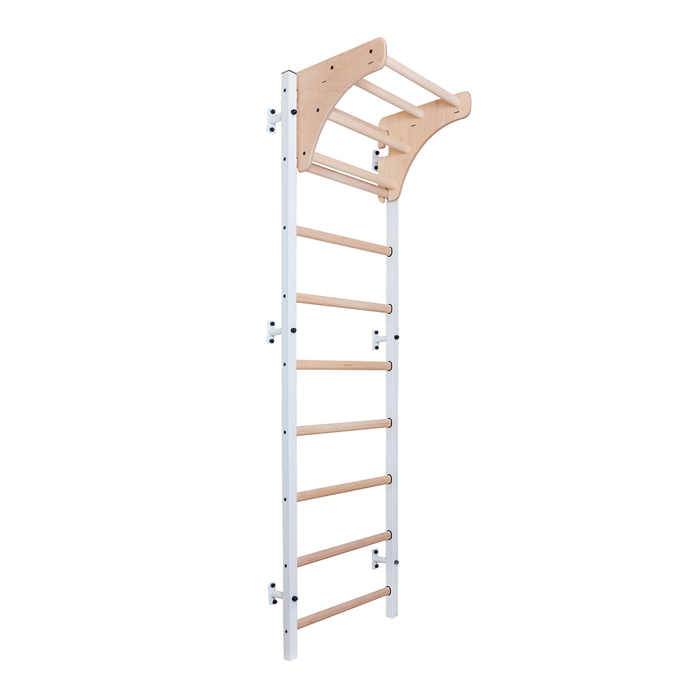 BenchK 711W White wallbar with wooden pull up bar